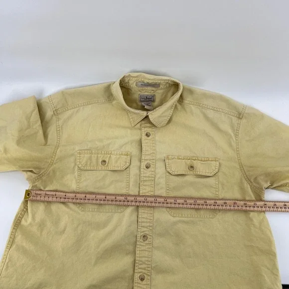 LL Bean Mens Traditional Fit Short Sleeve Button Up Shirt Khaki Tan L-Reg - Picture 7 of 8